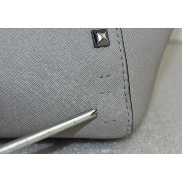 Michael Kors Womens Sandrine Studded Gray Saffiano Leather Satchel Handbag - Picture 4 of 16